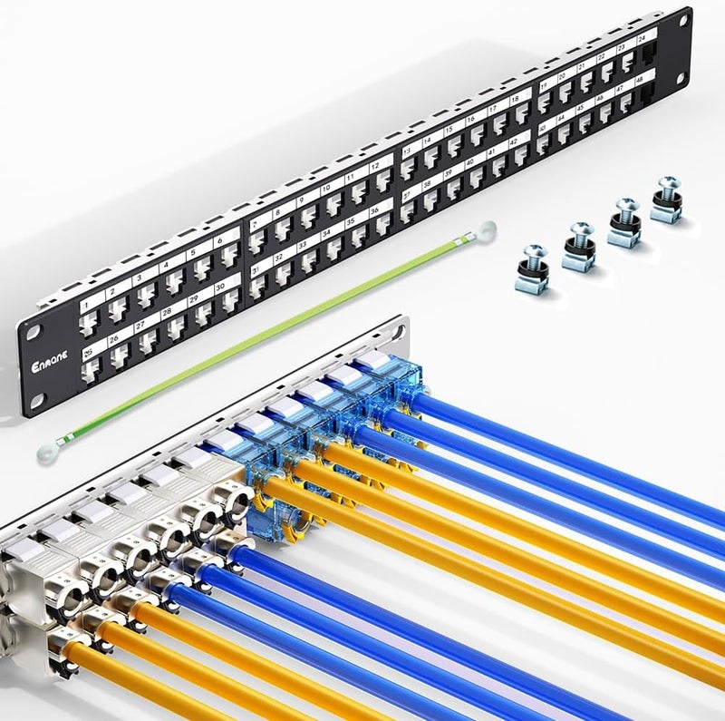 Enmane 48Port Blank Keystone Patch Panel Rackmount&Wall Mount 1U 19-inch Network Patch Panel RJ45 Keystone Patch Panel for Gigabit Network - Image 1